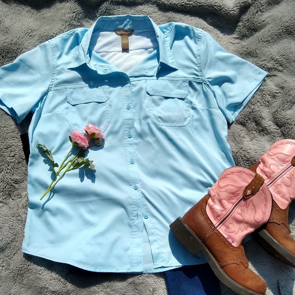 Blue Bit and Bridle button down top Large